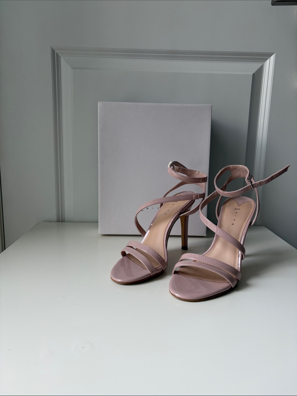 LEITH Ava Blush Patent Faux Leather Wrap Around Open Toe Heel